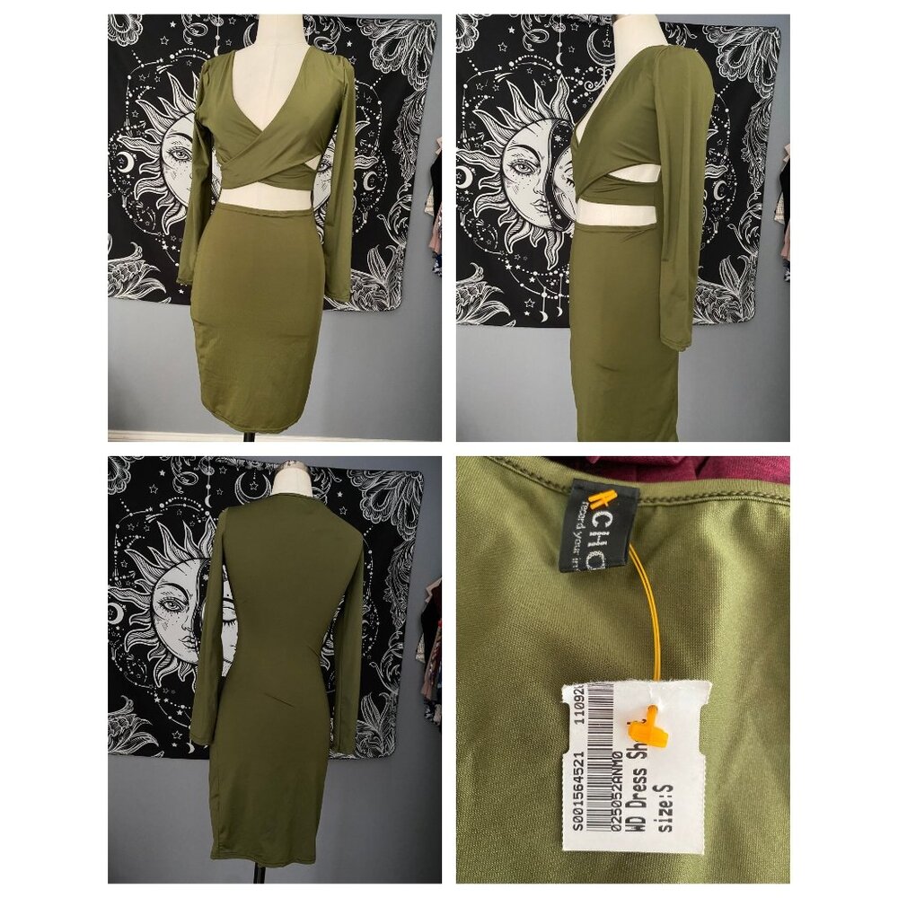 NWT Choies dress 2pc look wrap style top army green S